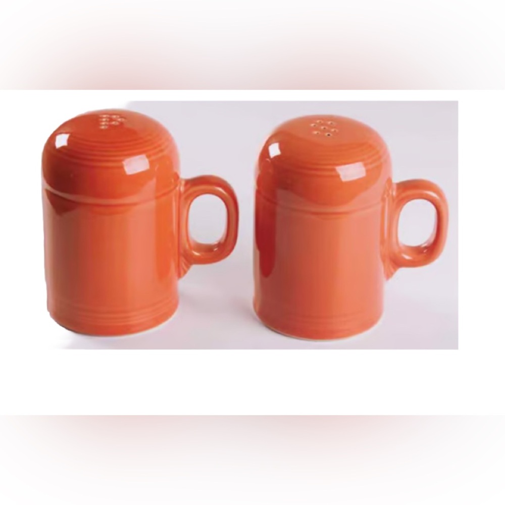 Vintage Fiesta Homer Laughlin Stove Top Salt and Pepper Set Persimmon Orang…